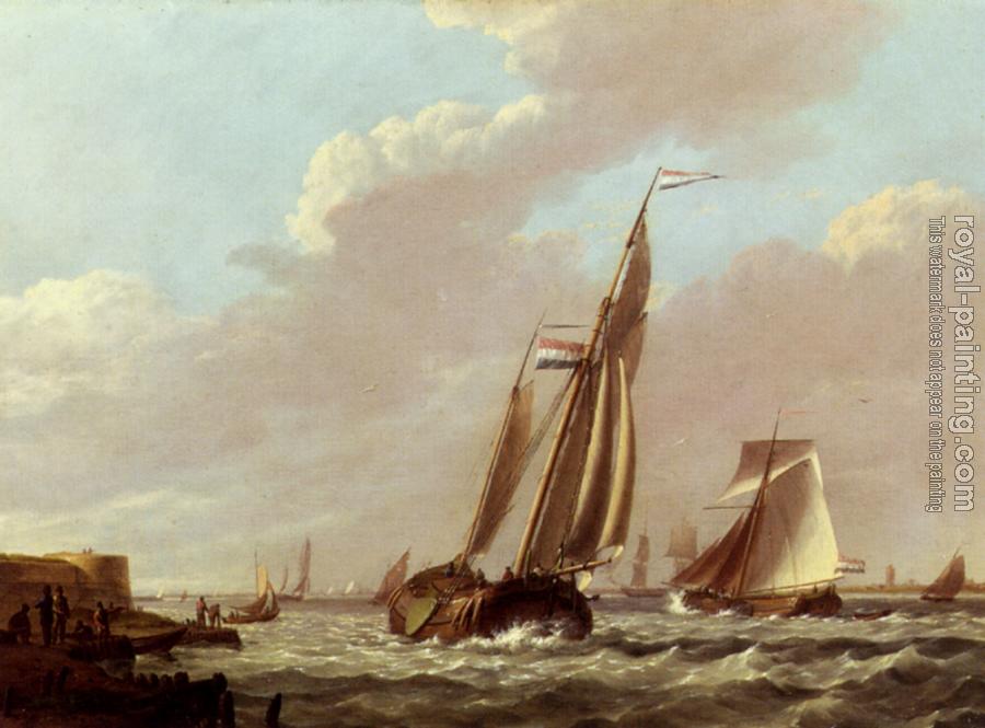 Johannes Hermanus Koekkoek : Shipping In A Choppy Estuary